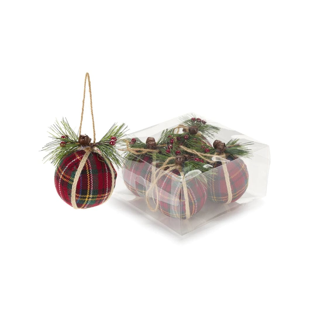 Mood_Company Kerstbal rood stof - tartan met kersttak - set van 4 - nuvole di stoffa