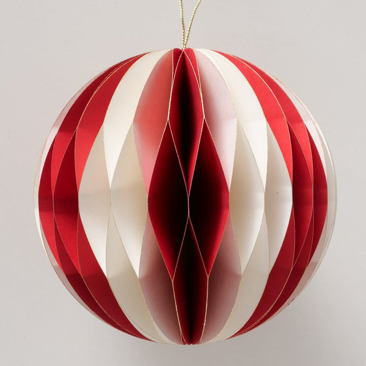 Mood_Company Papieren kerstbal - wit - rood- 12,7 cm