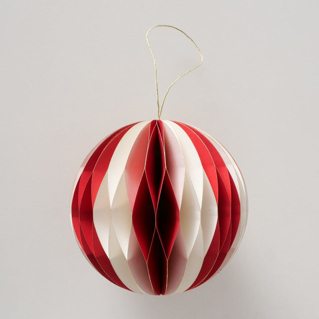 Mood_Company Papieren kerstbal - wit - rood- 12,7 cm