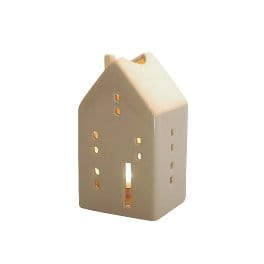 Mood_Company Theelichthouder Huis Beige - Steen - 7,4x6,3x13 cm - Werner Voss