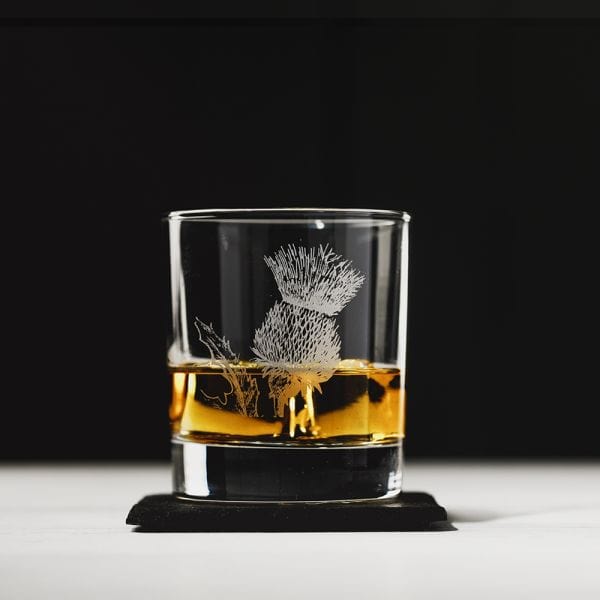 Mood_Company Whiskyglas Distel met leistenen onderzetter