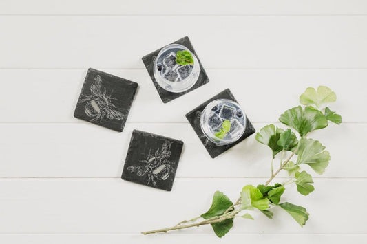 MoodCompanyNL - Onderzetters BIJEN - Gegraveerd - Leisteen - Just Slate Company Scotland - 5060718712140