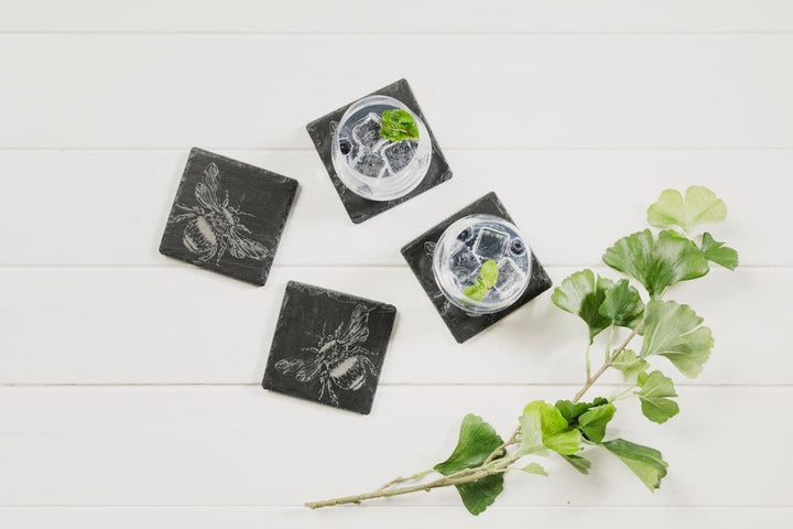 MoodCompanyNL - Onderzetters BIJEN - Gegraveerd - Leisteen - Just Slate Company Scotland - 5060718712140