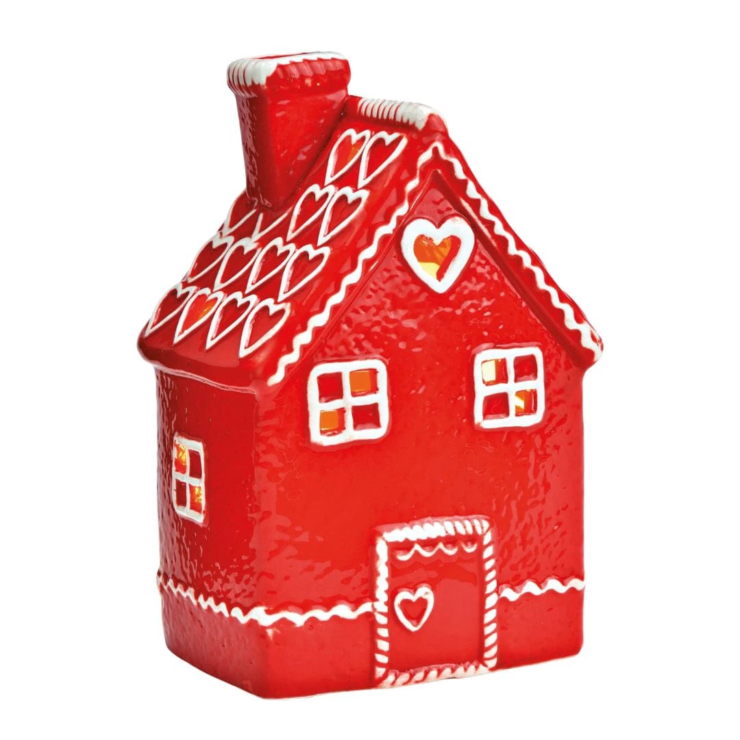 Peperkoekhuisje Lichthuisje - Rood Keramiek - 10 x 16 x 8 cm - Wurm by MoodCompanyNL
