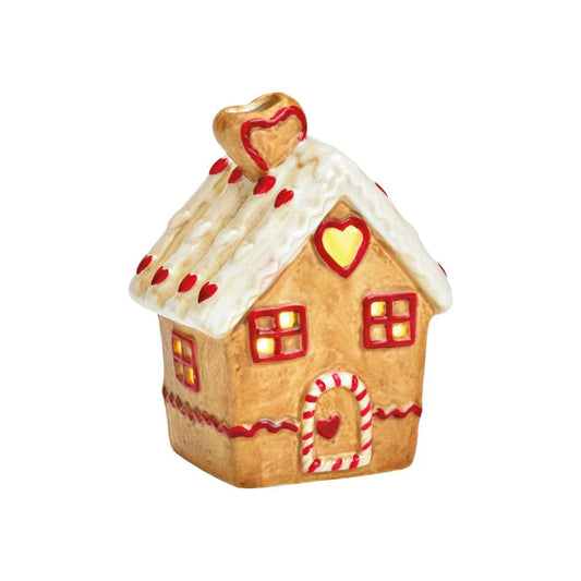 Peperkoekhuisje voor LED Theelichtjes - Porselein - Bruin - 7 x 10 x 6 cm by MoodCompanyNL