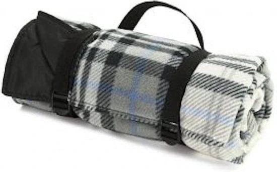 MoodCompanyNL - Picknickkleed Grijs Blauw Geruit - Fleece - Waterdicht - 145x145cm - Tweedmill - 5060067703288