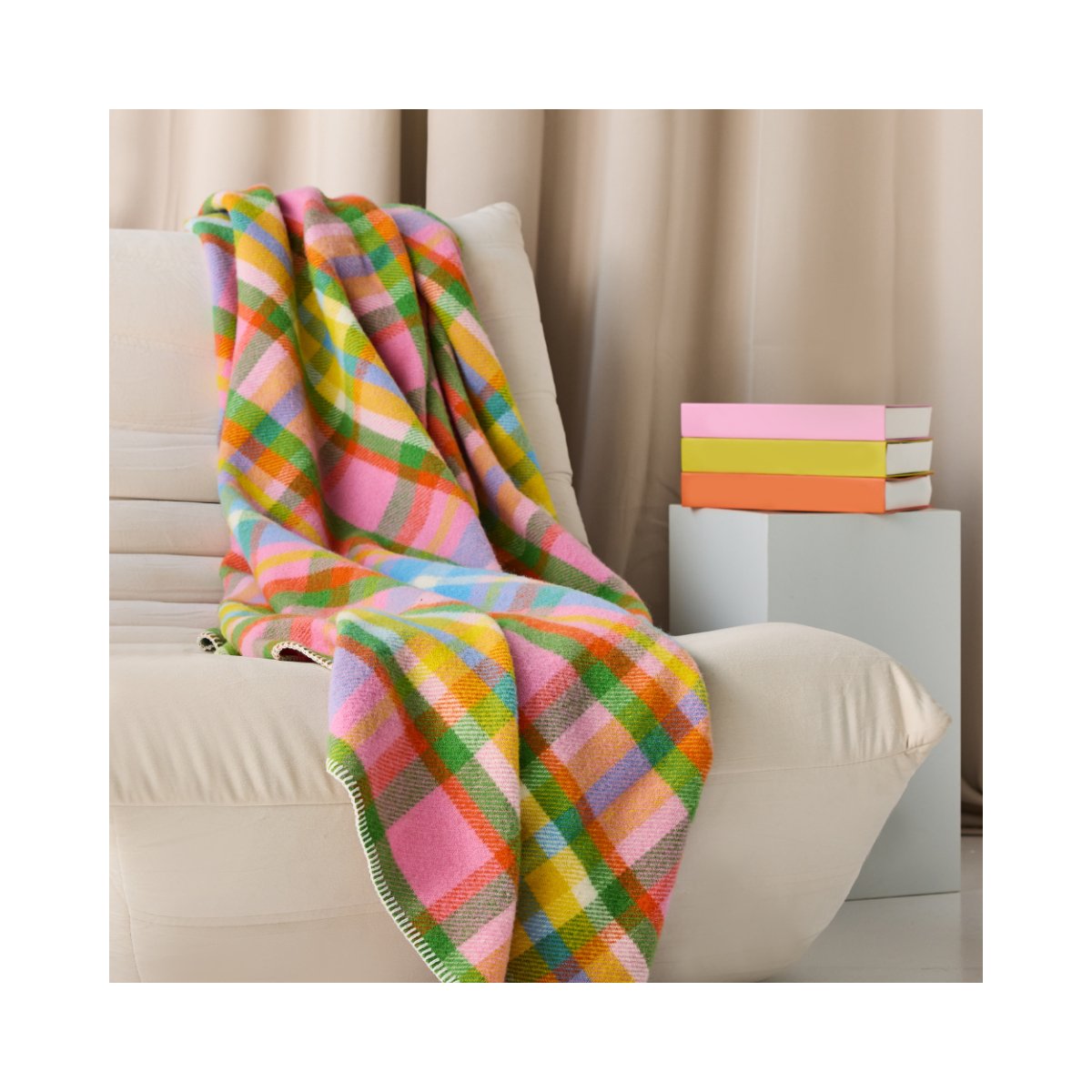 Mood Company - Plaid Rainbow Check Kleurrijk met Festonsteek - 140x200 - Nieuw Wol - Tweedmill UK - 5060958307915
