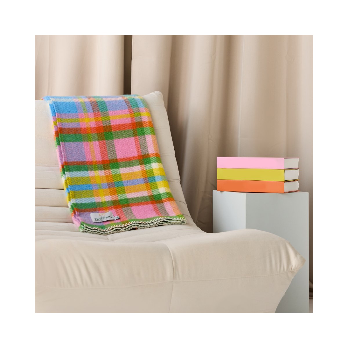 Mood Company - Plaid Rainbow Check Kleurrijk met Festonsteek - 140x200 - Nieuw Wol - Tweedmill UK - 5060958307915
