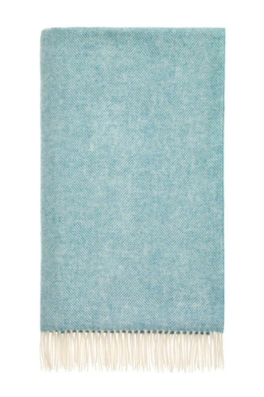 MoodCompanyNL - Plaid Visgraat Blauwgroen (Aqua) - Shetland Lamswol - 140x185 - Bronte by Moon Scotland - 5057900131568