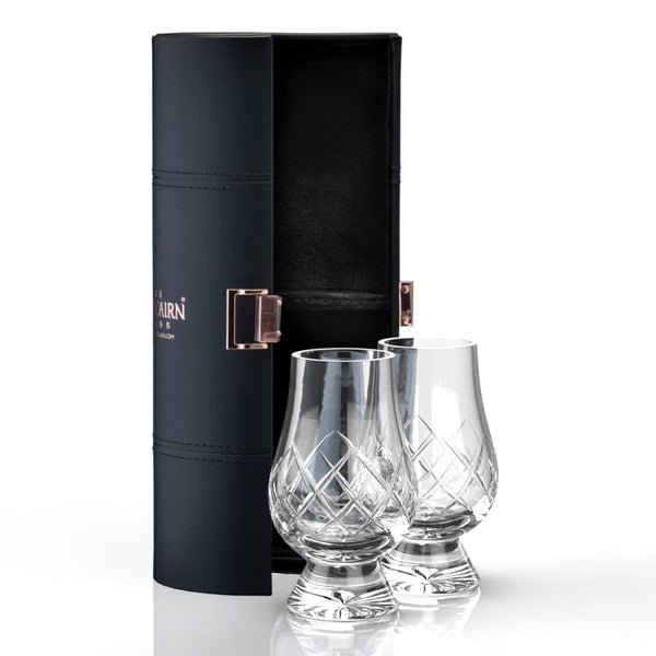 MoodCompanyNL - Reisset met 2 Cut Whiskyglazen - Leren houder - Loodkristal - Glencairn Crystal Scotland - 0884513000388