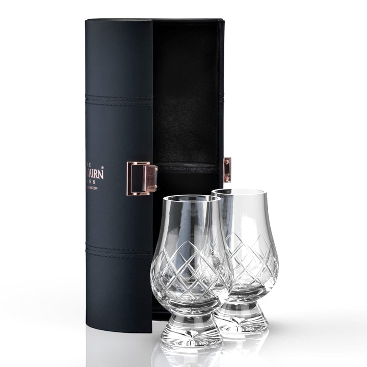 MoodCompanyNL - Reisset met 2 Cut Whiskyglazen - Leren houder - Loodkristal - Glencairn Crystal Scotland - 0884513000388