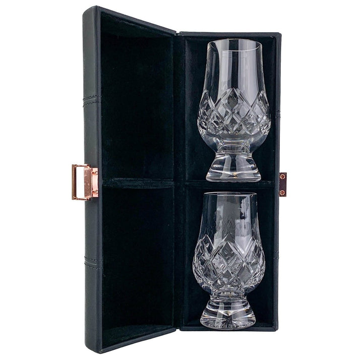 MoodCompanyNL - Reisset met 2 Cut Whiskyglazen - Leren houder - Loodkristal - Glencairn Crystal Scotland - 0884513000388