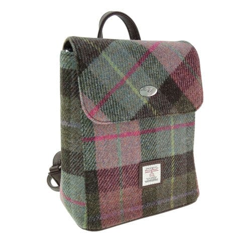 MoodCompanyNL - Rugzak Tummel Gedempt Groen & Paars Tartan - Mini - 26x21x12 - Harris Tweed - Glen Appin of Scotland - 5060959028260