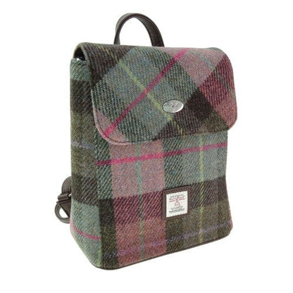 MoodCompanyNL - Rugzak Tummel Gedempt Groen & Paars Tartan - Mini - 26x21x12 - Harris Tweed - Glen Appin of Scotland - 5060959028260