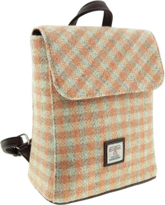 Rugzak Tummel Gingham Oranje (Coral) - Mini - 26x21x12 - Harris Tweed - Glen Appin of Scotland by MoodCompanyNL