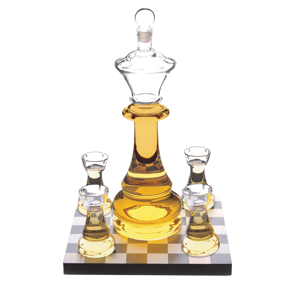 Schaak karaf set met koningin-karaf, 4 toren-shotglazen en schaakbord - Bar Originale by MoodCompanyNL