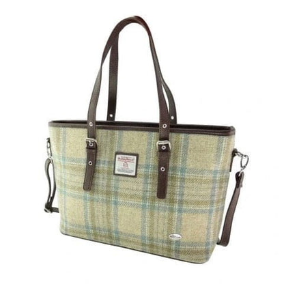 MoodCompanyNL - Schoudertas Spey Tote bag Beige Stewart en zacht Groen - Groot - Ritssluiting - Harris Tweed - Glen Appin of Scotland - 5060959027195