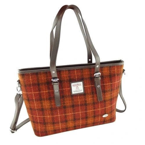 MoodCompanyNL - Schoudertas Spey Tote bag Bruin met Oranje - Groot - Ritssluiting - Harris Tweed - Glen Appin of Scotland - 5060959020042