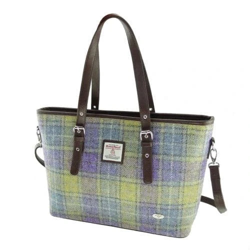Schoudertas Spey Tote bag Lila en Groen - Groot - Ritssluiting - Harris Tweed - Glen Appin of Scotland by MoodCompanyNL