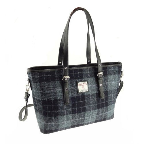 Mood Company - Schoudertas Spey Tote bag Zwart en grijs- Groot - Ritssluiting - Harris Tweed - Glen Appin of Scotland - 5060631373312