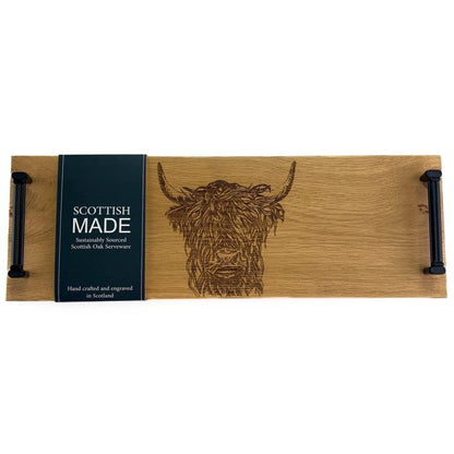 MoodCompanyNL - Serveerplank met stalen handvatten Schotse Hooglander - 45x15 - Schots Eikenhout - Scottish Made - 5060949550153