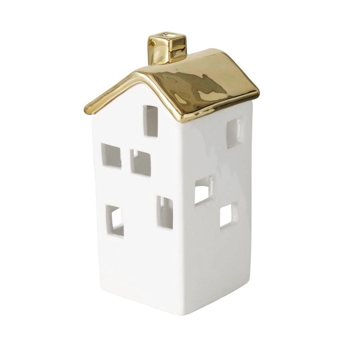 Theelichthouder huisje wit met goud - 2 stuks - H 15,5 cm - Boltze home by MoodCompanyNL