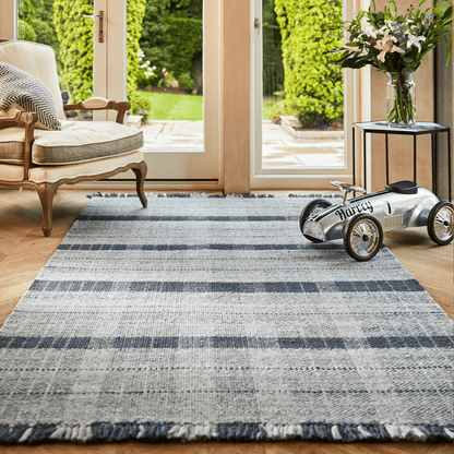 Mood Company - Vloerkleed Origins Highland Check Marineblauw - Gerecycled Polyester - 160x230 - Phoenox Textiles UK - 5026134517677