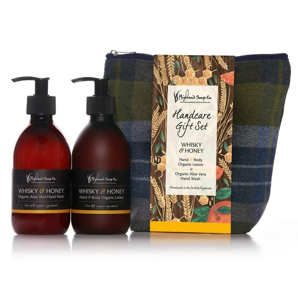 Whisky & Honey – Warm & Zoet - Cadeauset Handverzorging – Handzeep, Lotion & Tas by MoodCompanyNL