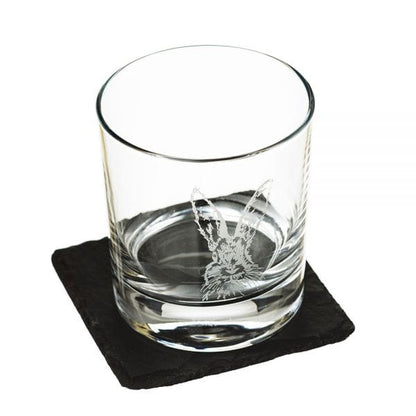MoodCompanyNL - Whiskyglas Gegraveerd met Haas en leistenen onderzetter - Just Slate Company Scotland - 5060426287206